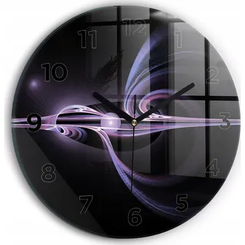 Hodiny Moderní skleněné nástěnné hodiny s potiskem Fialová abstrakce průměr 30 cm