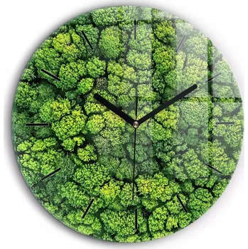 Hodiny Skleněné nástěnné hodiny do moderního interiéru s grafikou Les z výšky, průměr 60 cm