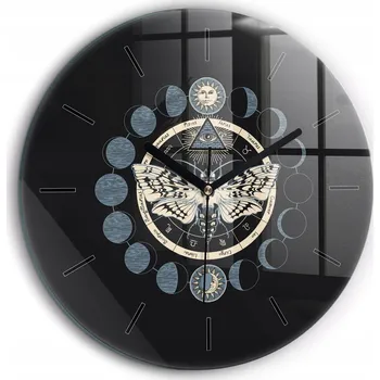 Hodiny Skleněné nástěnné hodiny do kanceláře se stylovým potiskem Fáze měsíce fi60 cm