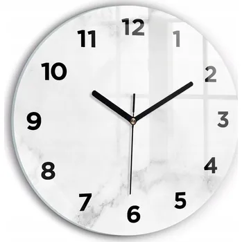 Hodiny Moderní skleněné hodiny s grafikou na zeď Elegantní mramor kulatý průměr 30 cm