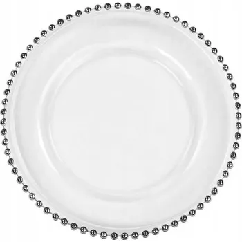 Talíř Skleněný podnos/talíř průhledný se stříbrnými kuličkami 33 cm, dekorace