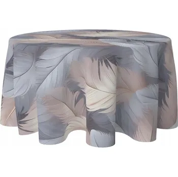 ubrus KULATÝ UBRUS NA DEKORATIVNÍ STŮL 140 CM SKVRNITÝ, ODOLNÝ VŮČI SKVRNÁM, VZOR PEŘÍ 339