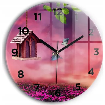 Hodiny Minimalistické Skleněné Nástěnné Hodiny s S Potiskem Ptačí Budka průměr 30 cm
