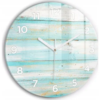 Hodiny Moderní skleněné hodiny s grafikou na zeď Modré desky kulatý průměr 30 cm