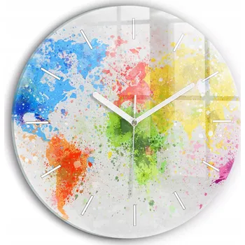 Hodiny Moderní skleněné hodiny s grafikou nástěnné Mapa světa na papíře průměr 30 cm