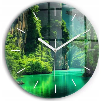 Hodiny Moderní skleněné hodiny s grafikou na zeď Krajina přírody Thajska průměr 30 cm