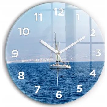 Hodiny Ozdobné nástěnné hodiny s krásnou grafikou Jachta na Tenerife kulatý průměr 30 cm