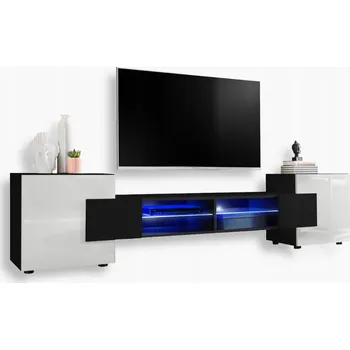 Televizní stolek Komodee TV stolek Merano, lesklá čela, skleněné police, modré LED osvětlení