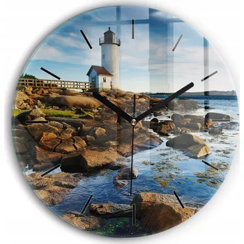 Hodiny Moderní skleněné nástěnné hodiny Maják Annisquam kulatý průměr 30 cm