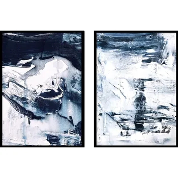 Obraz OBRAZ PLAKÁTY V RÁMU 53x73cm Dyptych Sada 2 obrazů Abstrakce ČB P1720