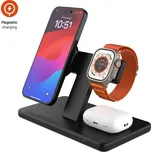 Stojánek s bezdrátovým nabíjením 3v1 FIXED MagPowerstation s podporou MagSafe, 15W+15W+5W, černý