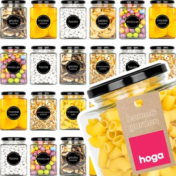 Dóza na potraviny 24x SKLENĚNÁ ZAVAŘOVACÍ SKLENICE ČTVERCOVÁ UZAVÍRATELNÁ NÁDOBA NA POTRAVINY 500ml + ETIKETY