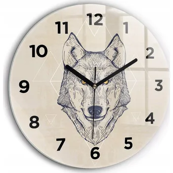 Hodiny Ozdobné nástěnné hodiny s krásnou grafikou Vlčí hlava, černé ručičky, průměr 60 cm