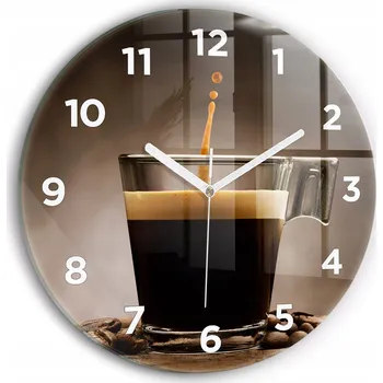 Hodiny Skleněné moderní foto hodiny nástěnné s plynoucími ručičkami - Motiv Káva, průměr 30 cm