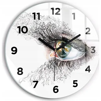 Hodiny Moderní skleněné nástěnné hodiny s potiskem Kresba lidského oka průměr 30 cm