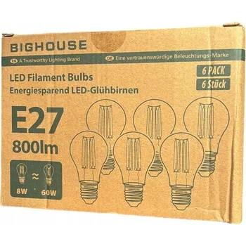 Žárovka BIGHOUSE 6 KS LED ŽÁROVKA E27 800LM 9W 6000K