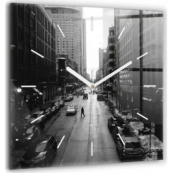 Hodiny Velké nástěnné hodiny z tvrzeného skla s tichým chodem – Ulice města Chicago