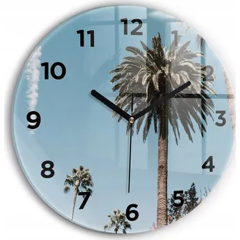 Hodiny Ozdobné nástěnné hodiny s krásnou grafikou Palem v Los Angeles kulatý průměr 30 cm