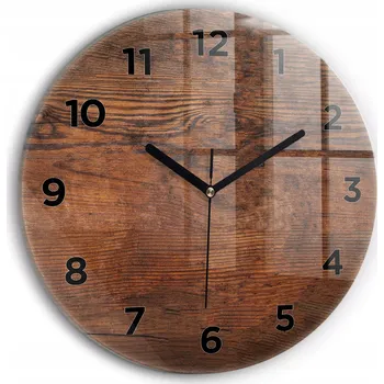 Hodiny Nástěnné čtvercové skleněné hodiny se stylovým potiskem Staré dřevo fi30 cm