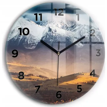 Hodiny Skleněné Čtvercové Nástěnné Hodiny s S Potiskem Zimní krajina Tater průměr 30 cm