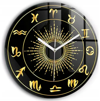 Hodiny Moderní skleněné nástěnné hodiny s potiskem Znamení zvěrokruhu, průměr 60 cm