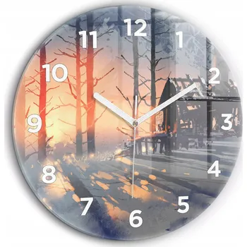 Hodiny Skleněné nástěnné hodiny do kanceláře S Potiskem Zimní krajina stromů průměr 60 cm
