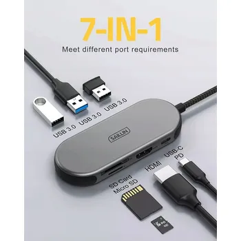 USB hub SAILLIN HUB ADAPTER 7v1 USB-C 3.0 HDMI ČTEČKA SD/TF KARET