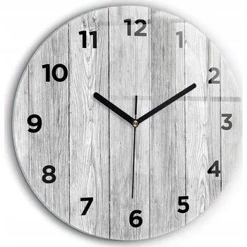 Hodiny Kulatý Skleněné Nástěnné Hodiny do Kanceláře S Potiskem Dřevěné panely průměr 60 cm