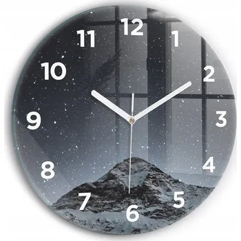 Hodiny Moderní skleněné nástěnné hodiny Hora pod hvězdami kulatý průměr 30 cm