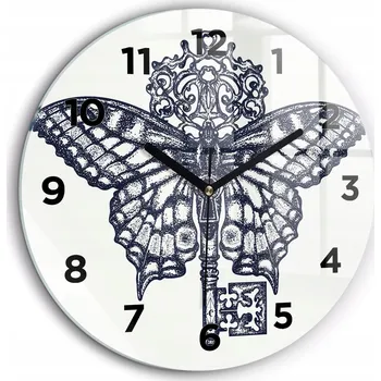 Hodiny Nástěnné hodiny Motýl a klíč – boho styl kulatý černé ručičky průměr 60 cm