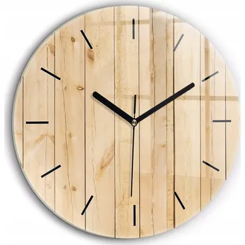 Hodiny Skleněné foto hodiny na zeď Dřevěná prkna kulatý černé ručičky průměr 60 cm