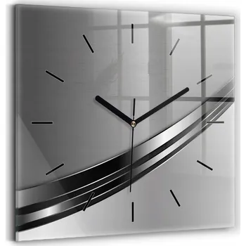 Hodiny Čtvercové Skleněné Nástěnné Hodiny do Obýváku s Grafikou Stříbrné Linie 30x30 cm
