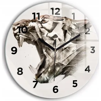 Hodiny Nástěnné Čtvercové Skleněné Hodiny do Obýváku malovaný portrét tygra průměr 60 cm