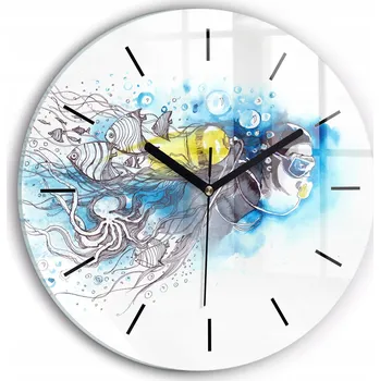 Hodiny Minimalistické Čtvercové Skleněné Hodiny Nástěnné Podmořský život ryb průměr 30 cm