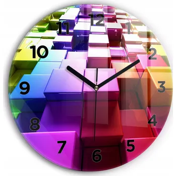 Hodiny Minimalistické Skleněné Nástěnné Hodiny s S Potiskem Barevné Kostky průměr 30 cm