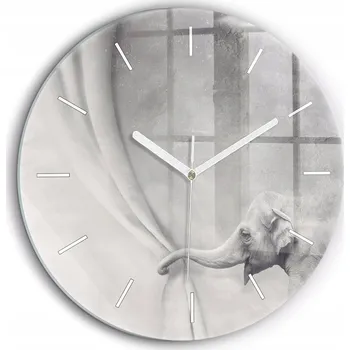 Hodiny Kulatý Skleněné Nástěnné Hodiny do Moderního Interiéru se Vzorem Slunce fi60 cm