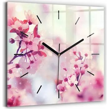 Hodiny Skleněné hodiny tvrzené tiché mechanismus Loft nástěnné Květiny jaro 30x30