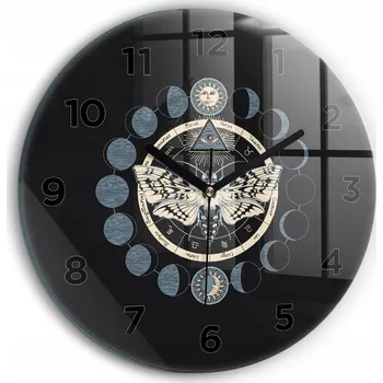 Hodiny Skleněné nástěnné hodiny do obýváku se stylovým potiskem fáze měsíce fi30 cm