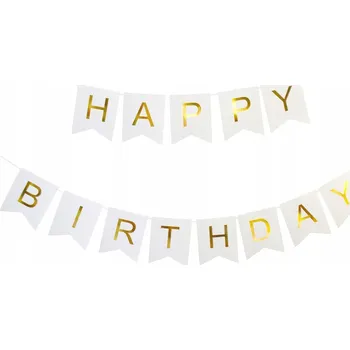 Bílo-zlatý banner HAPPY BIRTHDAY girlanda narozeniny