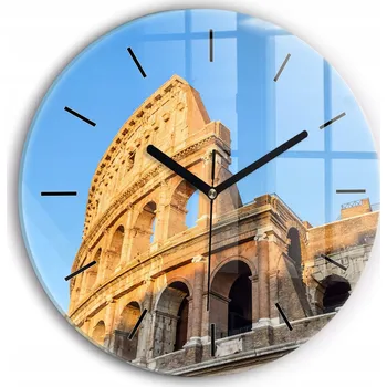Hodiny Minimalistické Čtvercové Skleněné Nástěnné Hodiny Koloseum v Římě fi30 cm
