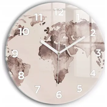 Hodiny Skleněné čtvercové nástěnné hodiny s S Potiskem - Akvarelová mapa světa, průměr 30 cm