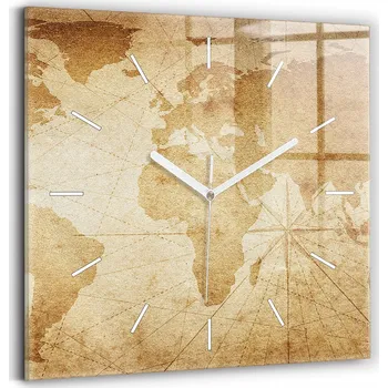 Hodiny Skleněné Hodiny s potiskem Velké Nástěnné S Grafikou Tiché Mapa světa vintage