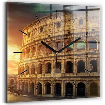 Hodiny Minimalistické skleněné nástěnné hodiny s motivem Římského Kolosea 30x30 cm