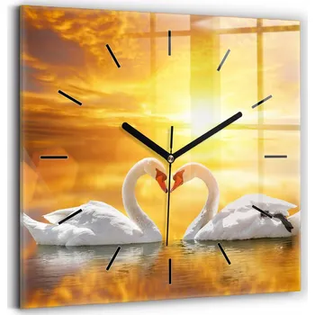 Hodiny Skleněné hodiny s motivem Velké nástěnné s grafikou Tiché Zamilované labutě
