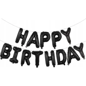 Balónek Balónky fóliové nápis HAPPY BIRTHDAY černé 40 cm