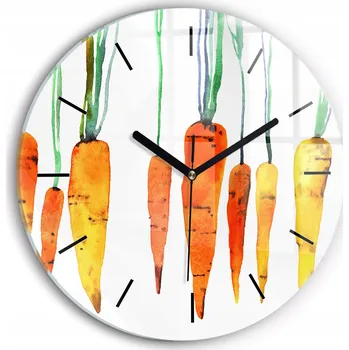 Hodiny Moderní skleněné nástěnné hodiny s potiskem Ilustrace mrkve průměr 30 cm