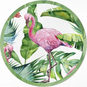 Koberec Kulatý vinylový Koberec do kanceláře. Velikost ⌀ 120 cm. Plameňák v banánových listech.