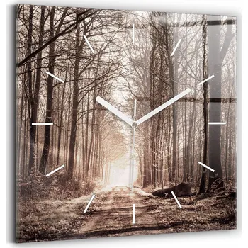 Hodiny Skleněné nástěnné hodiny tiché Kuchyně Lesní cesta v sépii 30x30