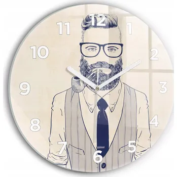 Hodiny Minimalistické skleněné nástěnné hodiny se vzorem Muž s vousy průměr 30 cm