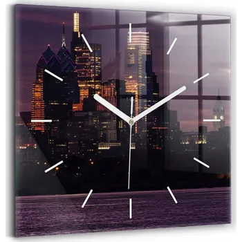 Hodiny Foto Hodiny Skleněné Nástěnné Do Kanceláře Panorama města Philadelphia 30x30 cm